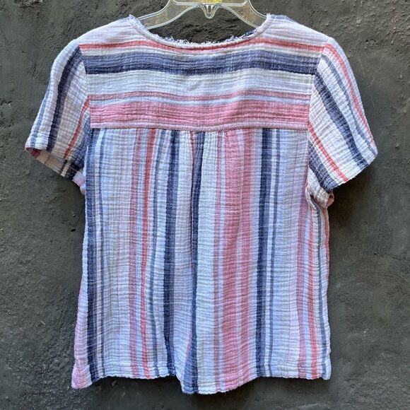 CASLON MULTICOLOR VERTICAL STRIPE BOXY COTTON SHORT SLEEVE TOP PETITE SMALL - Picture 9 of 12